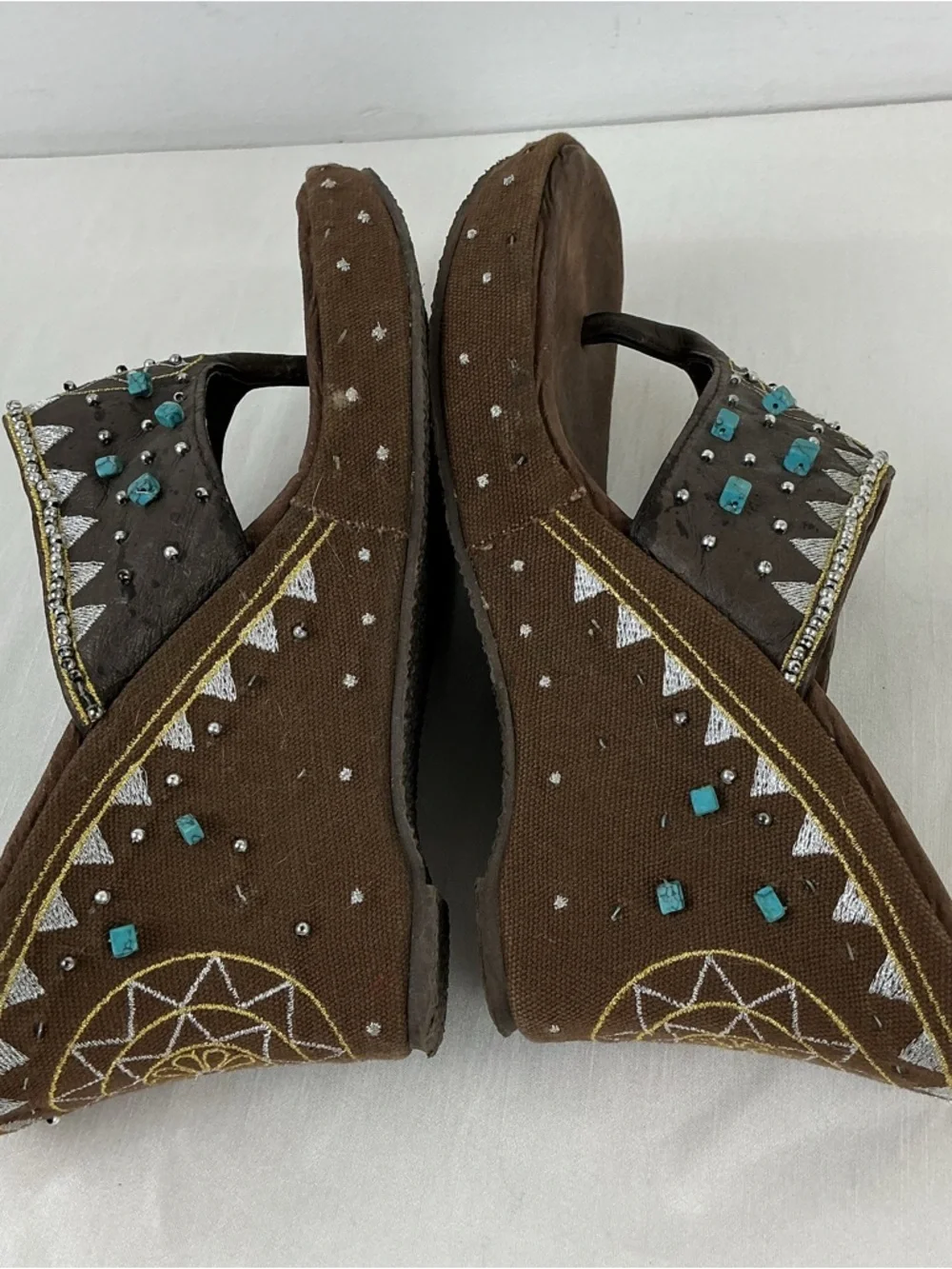 Boho Turquoise Beaded Wedge Sandals - Picture 9 of 11